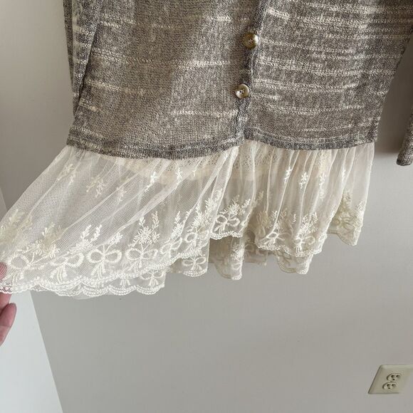 Areve Lace Crochet Duster Cardigan Sz M Long Fairycore Boho Chic Grunge Festival - Picture 8 of 10